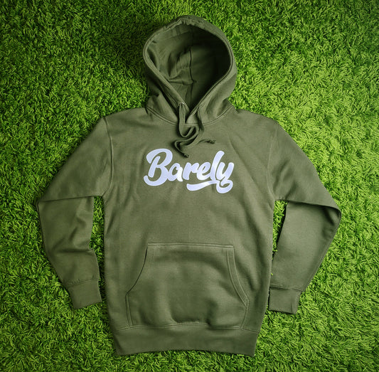 Barely "Script" Logo Hoodie (Olv/Wht) - Barely Ordinary