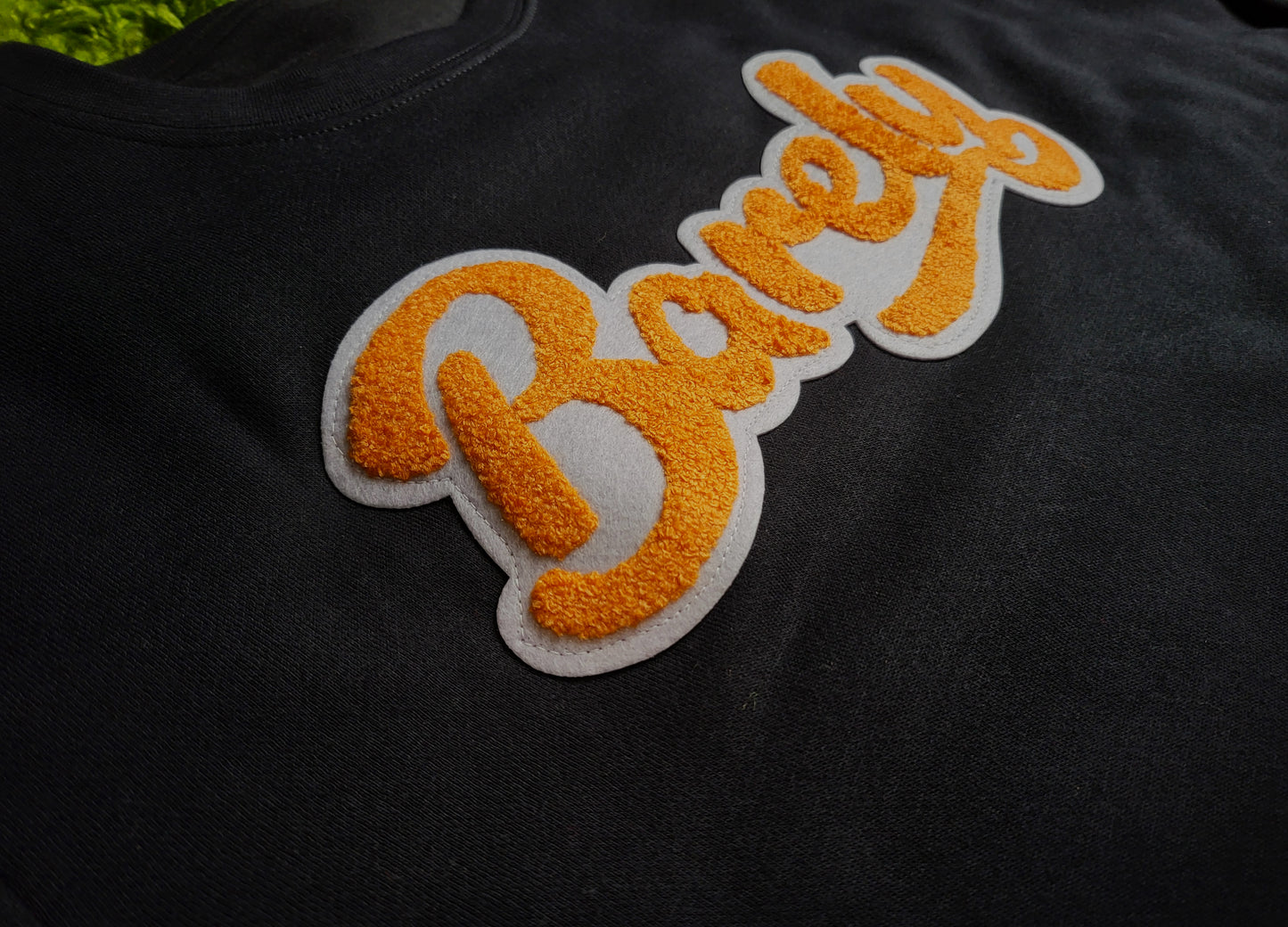 Barely "Script" Chenille Logo Crew Neck Sweatshirt - (Blk/Org) - Barely Ordinary