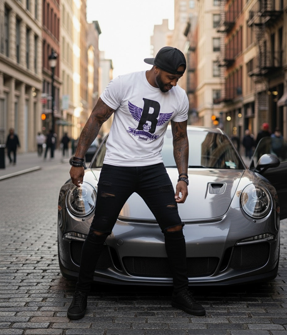 Barely "Winged B" Tee (Blk/Prpl)