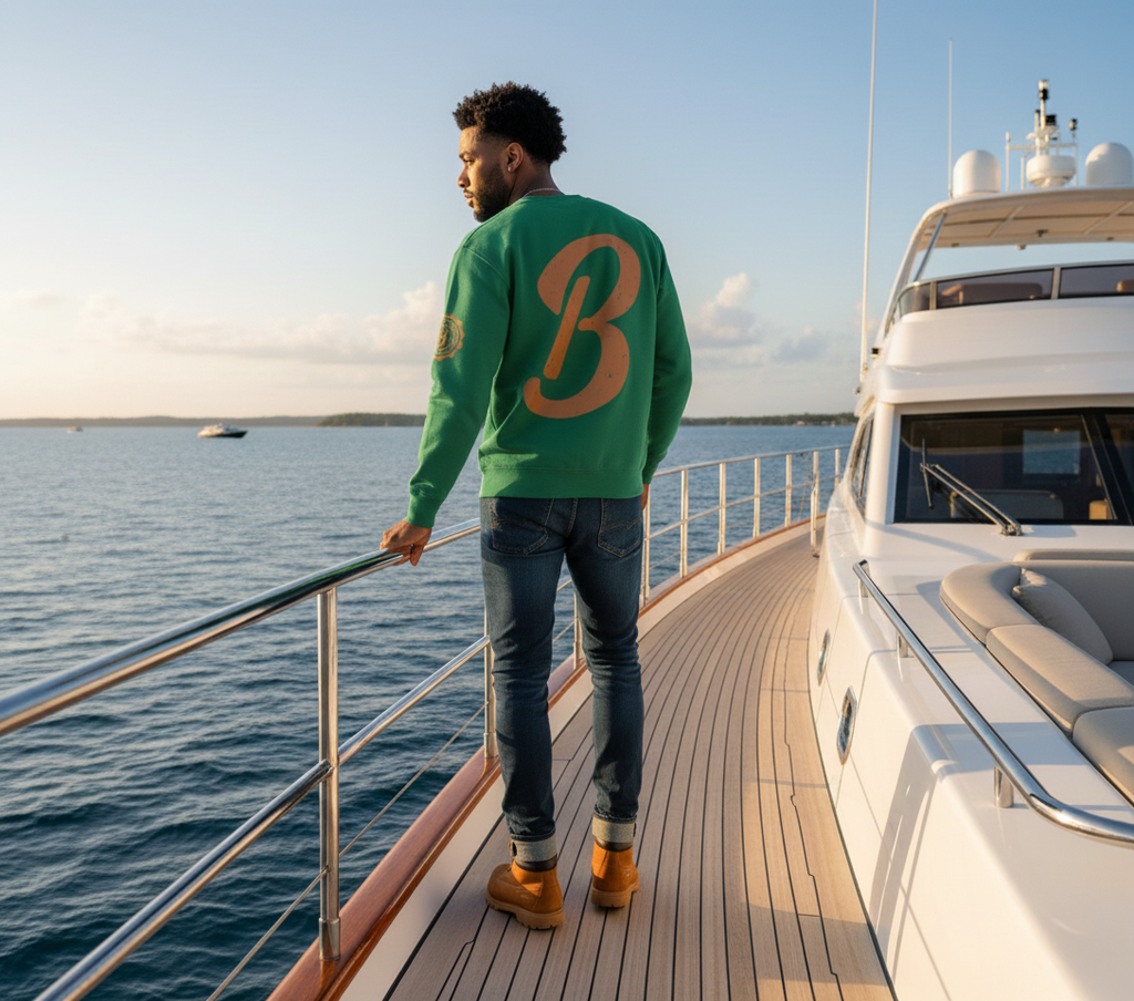 Barely "Big B" Logo Crew Neck Sweatshirt (FGrn/Brwn)