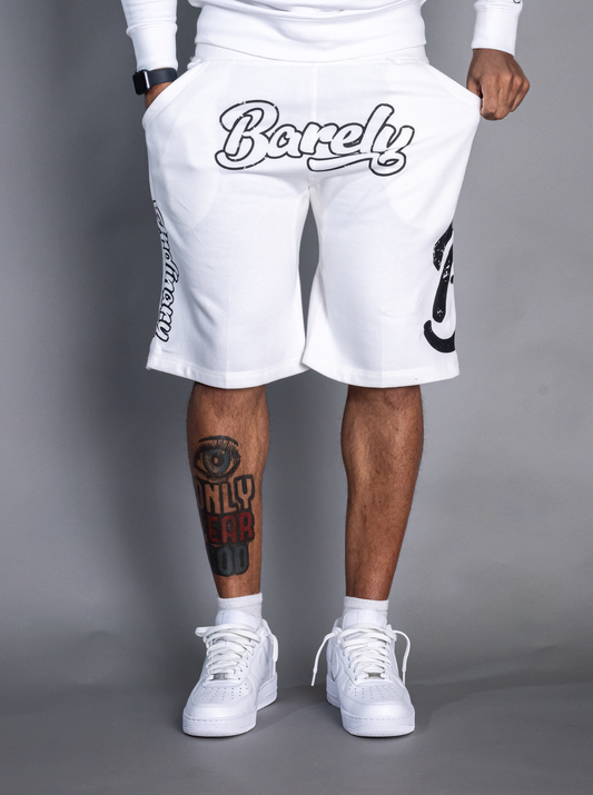 Barely "Big B" Fleece Shorts-White