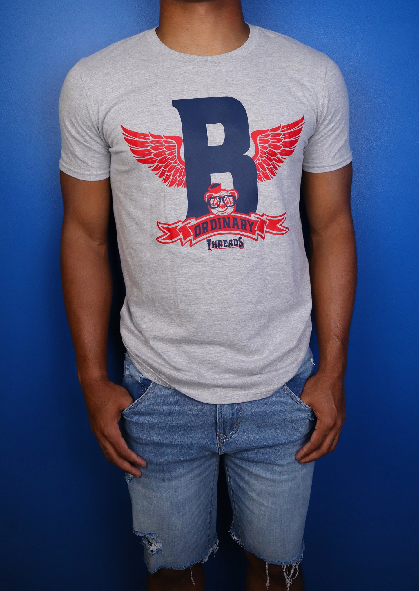 Barely "Winged B" Tee (Gry/Red/Blu)