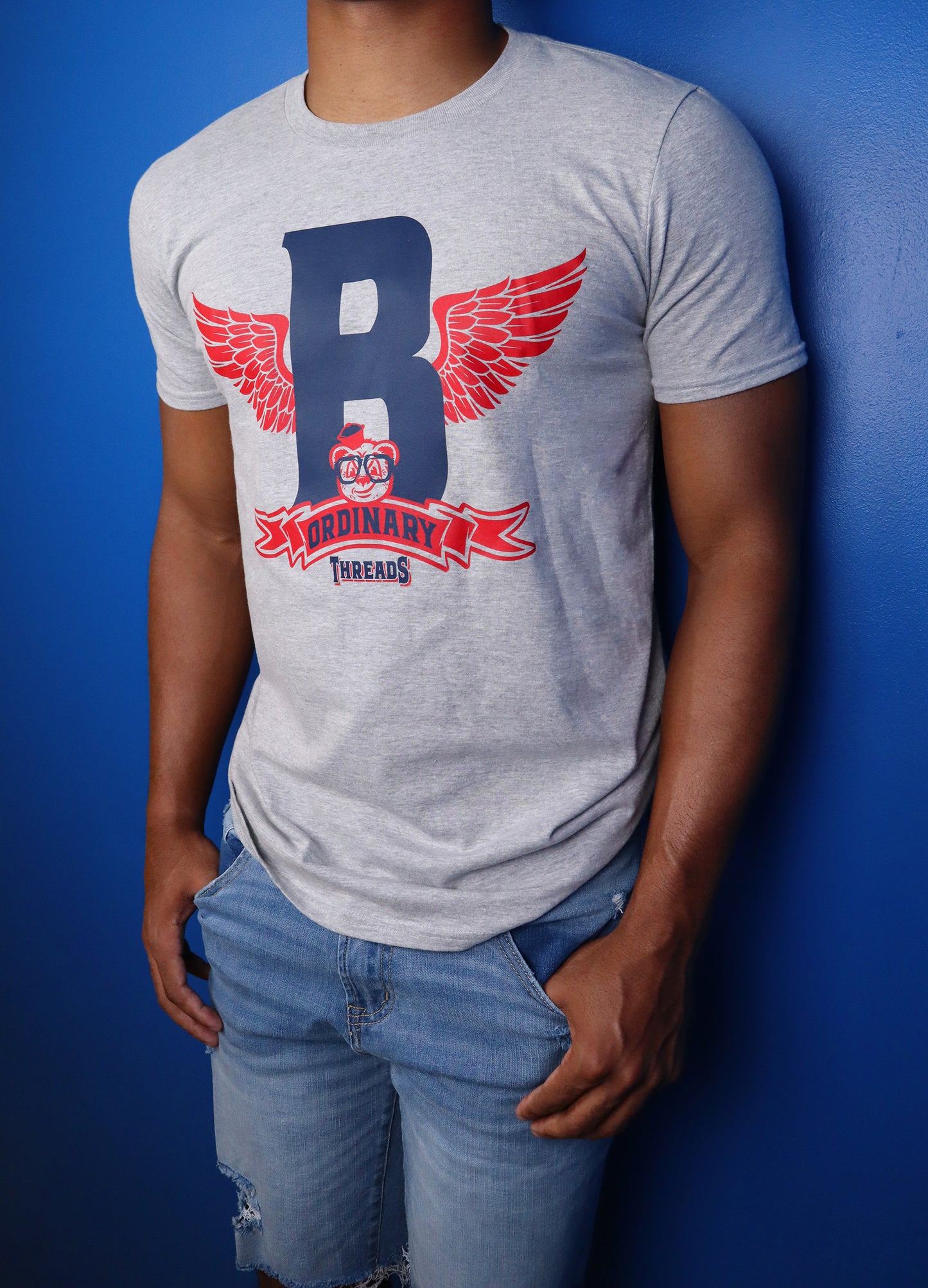 Barely "Winged B" Tee (Gry/Red/Blu)