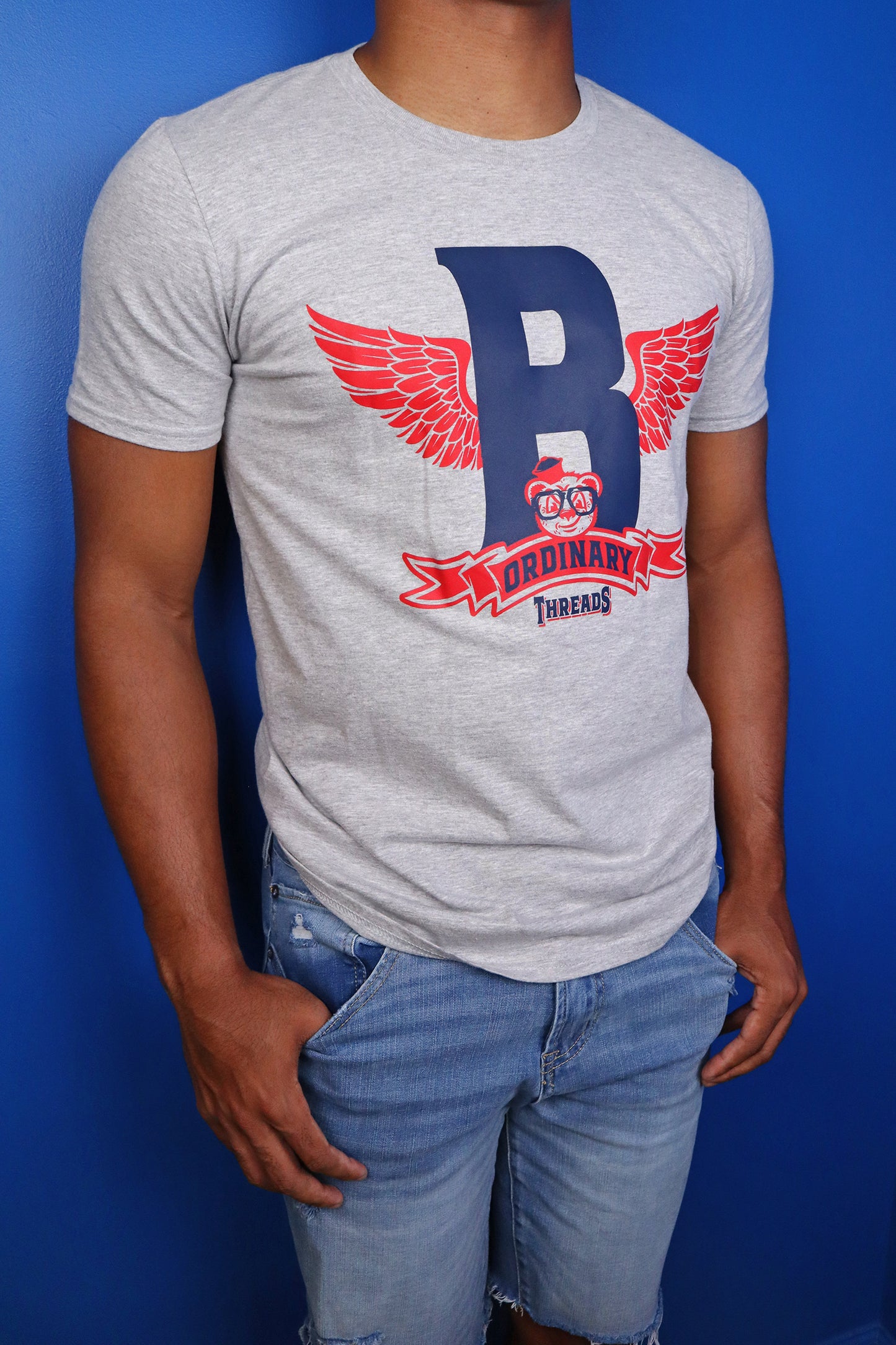 Barely "Winged B" Tee (Gry/Red/Blu)