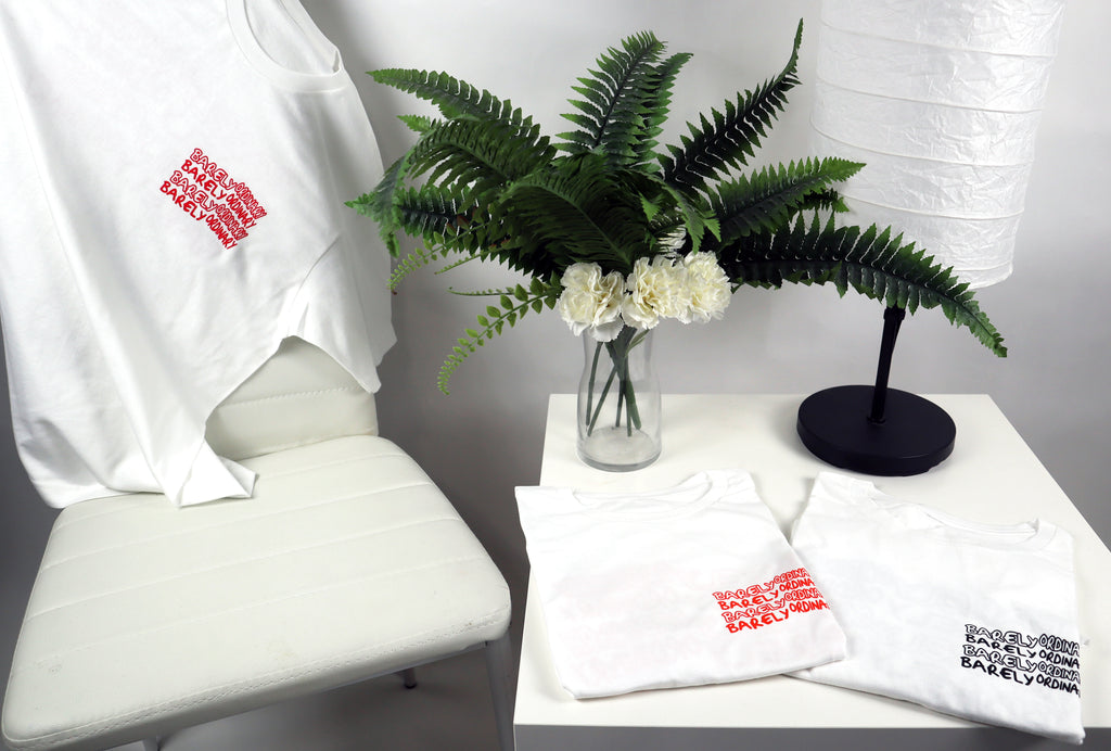 "Barely 'Repeat' Tee 3-Pack (Wht/Blk, Wht/Org, Wht/Red)" 2X & 3X
