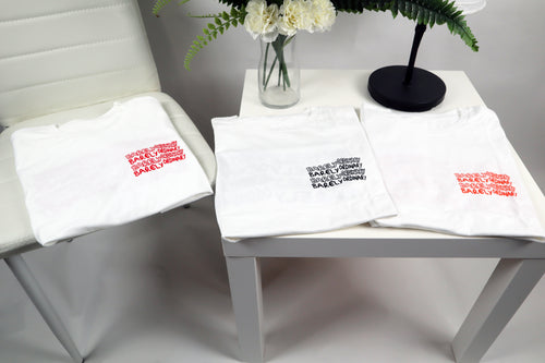 "Barely 'Repeat' Tee 3-Pack (Wht/Blk, Wht/Org, Wht/Red)" 2X & 3X