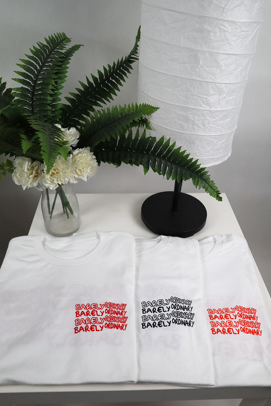 "Barely 'Repeat' Tee 3-Pack (Wht/Blk, Wht/Org, Wht/Red)" 2X & 3X