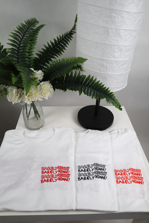 "Barely 'Repeat' Tee 3-Pack (Wht/Blk, Wht/Org, Wht/Red)" 2X & 3X