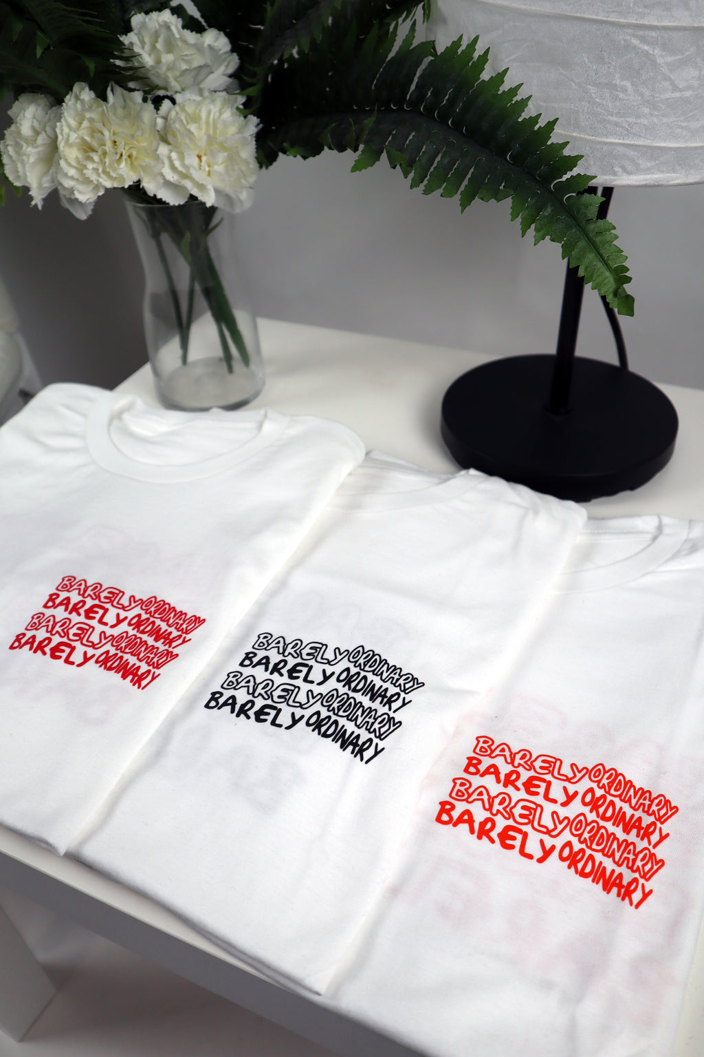 "Barely 'Repeat' Tee 3-Pack (Wht/Blk, Wht/Org, Wht/Red)" 2X & 3X