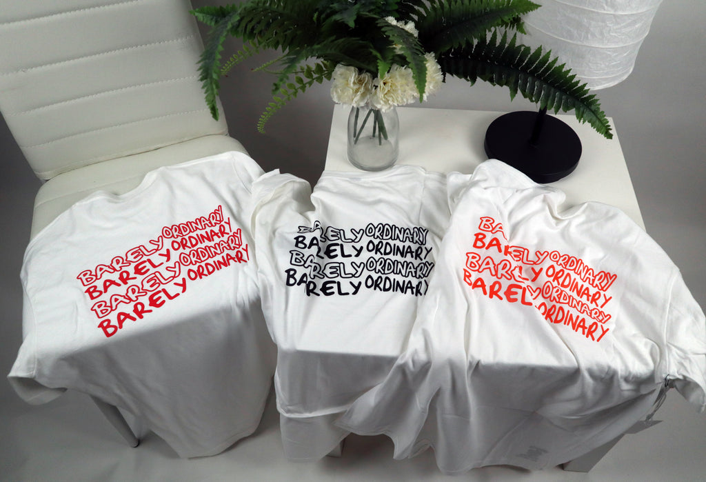 "Barely 'Repeat' Tee 3-Pack (Wht/Blk, Wht/Org, Wht/Red)" 2X & 3X