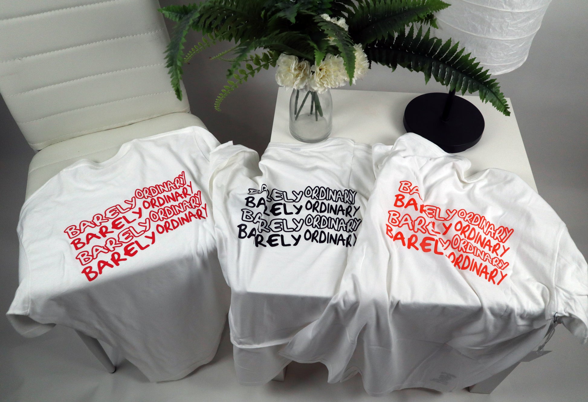 "Barely 'Repeat' Tee 3-Pack (Wht/Blk, Wht/Org, Wht/Red)" 2X & 3X