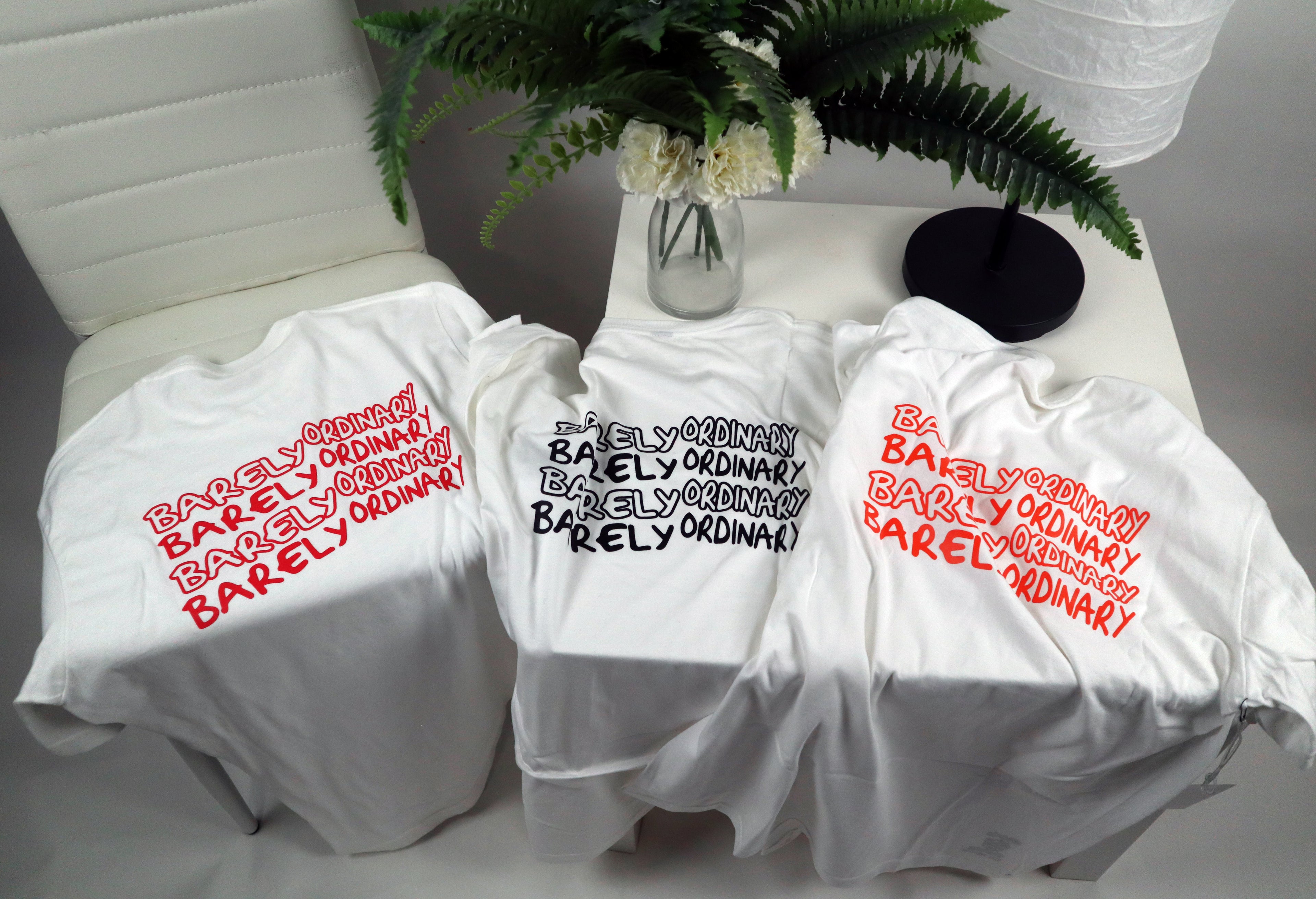 "Barely 'Repeat' Tee 3-Pack (Wht/Blk, Wht/Org, Wht/Red)" 2X & 3X