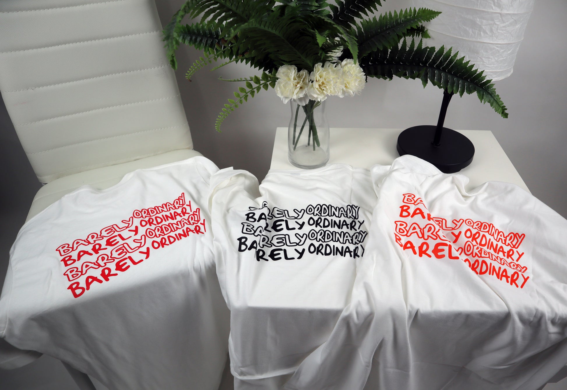"Barely 'Repeat' Tee 3-Pack (Wht/Blk, Wht/Org, Wht/Red)" 2X & 3X