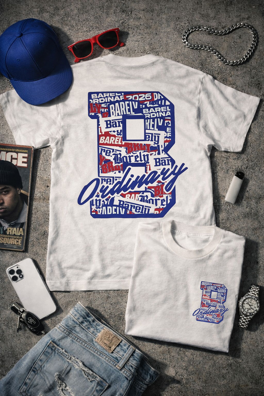Barely "Varsity Bumper Stickers" Tee (Blu/Red)
