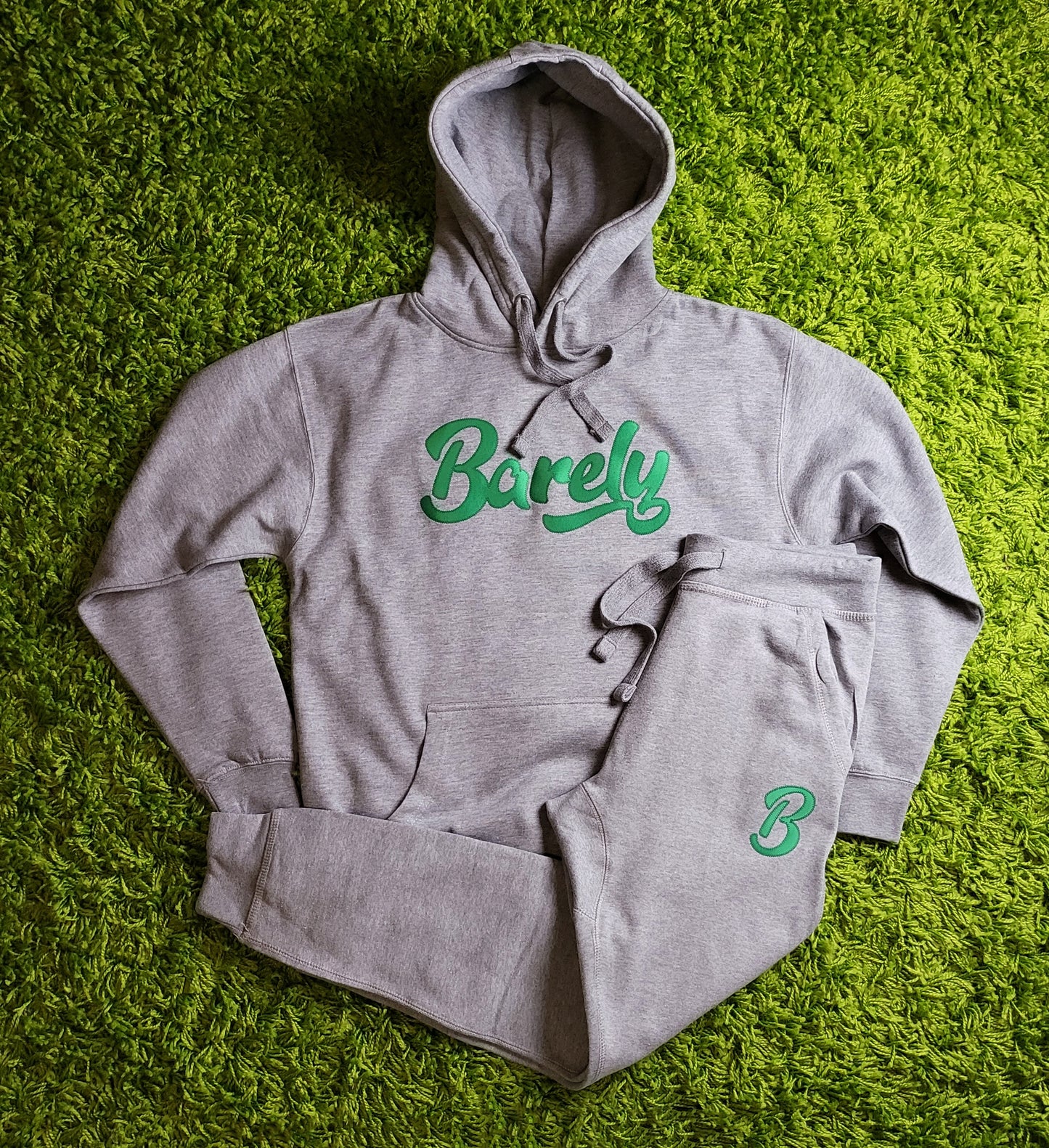 Barely "Script" Logo Hoodie (Gry/Grn) - Barely Ordinary