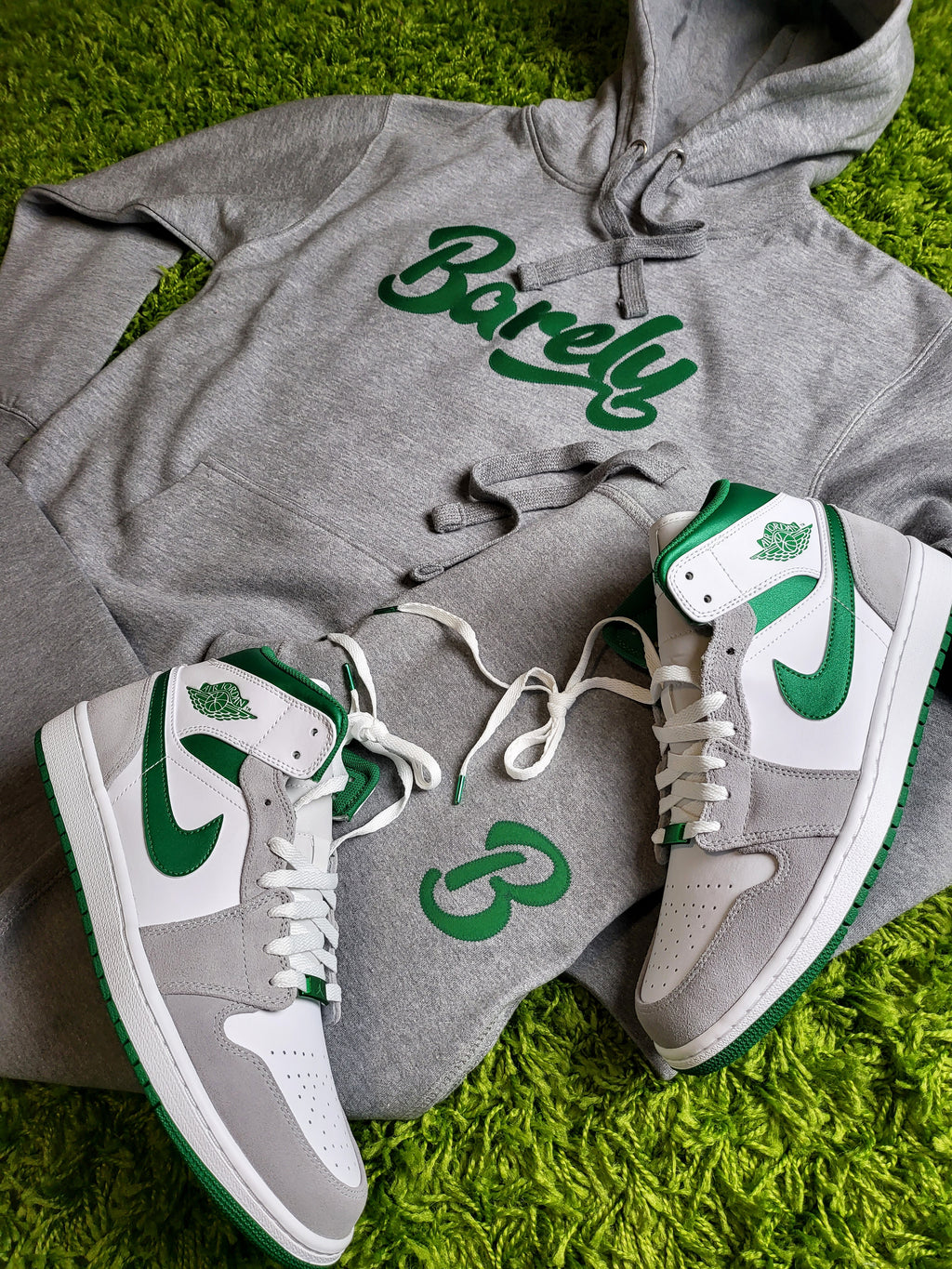 Barely "Script" Logo Hoodie (Gry/Grn) - Barely Ordinary
