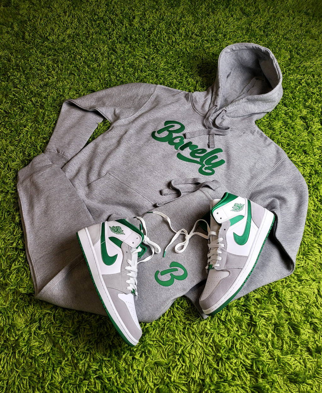 Barely "Script" Logo Hoodie (Gry/Grn) - Barely Ordinary