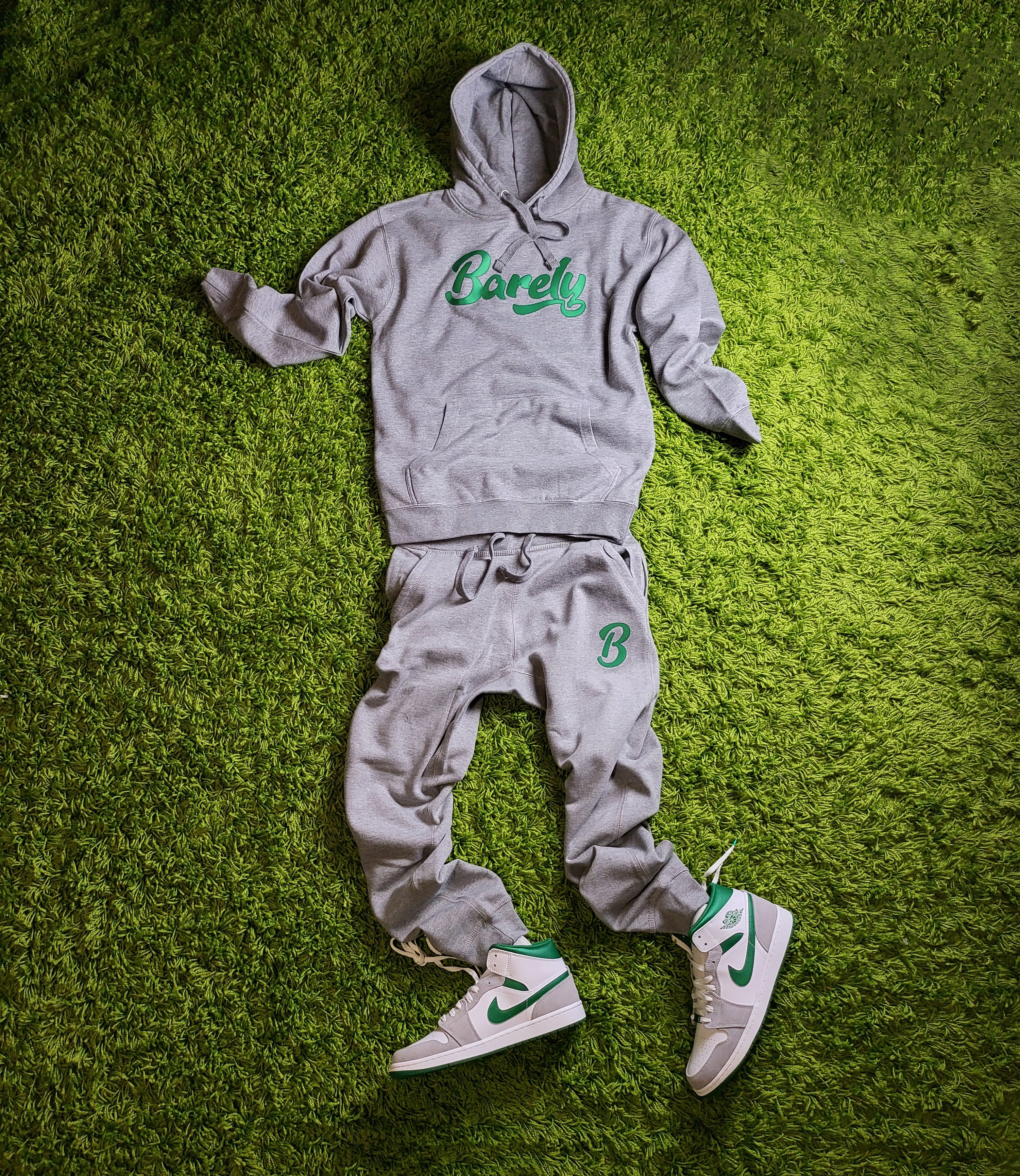 Barely "Script" Logo Hoodie (Gry/Grn) - Barely Ordinary