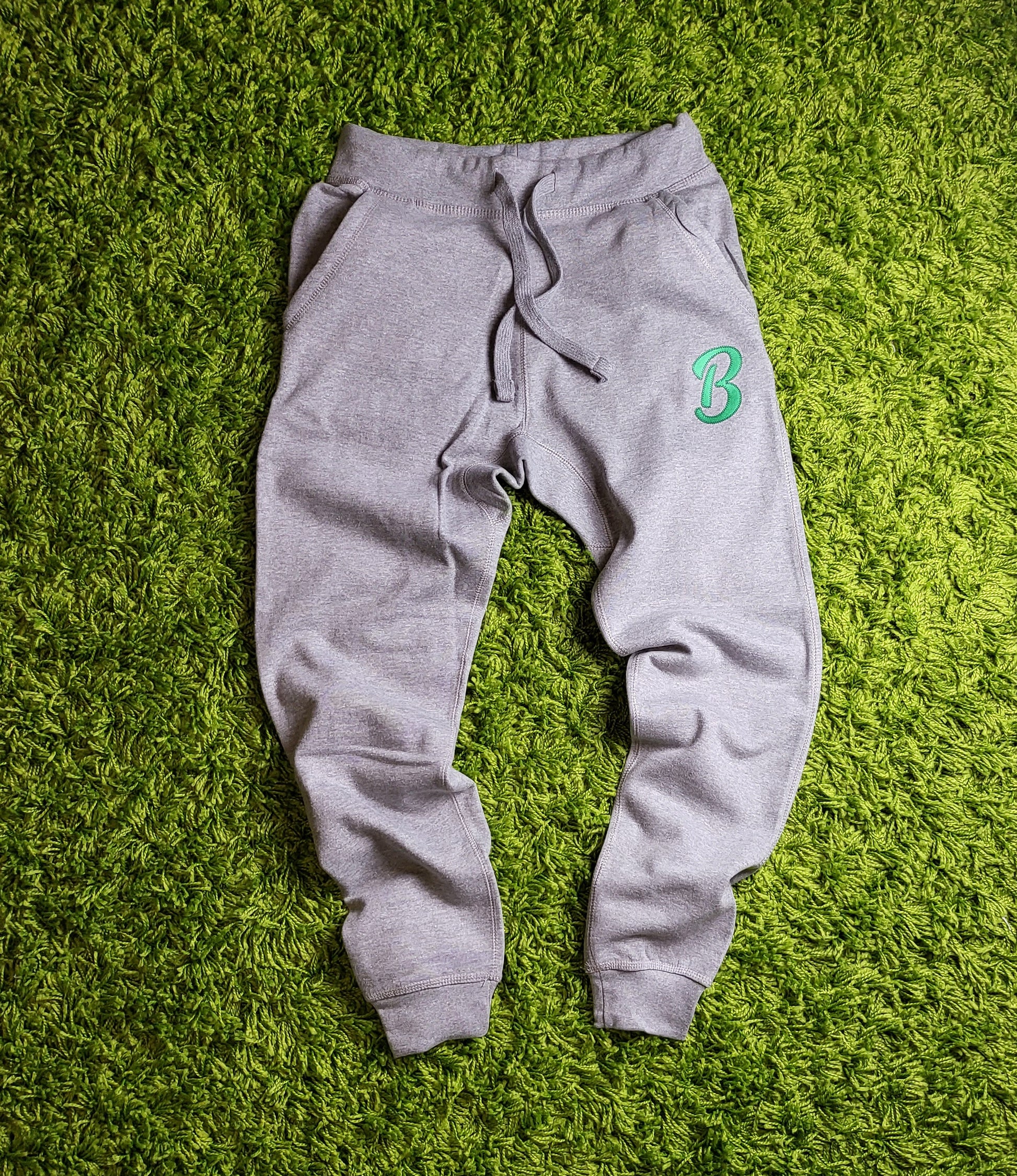 Barely "B" Logo Joggers (Gry/Grn) - Barely Ordinary