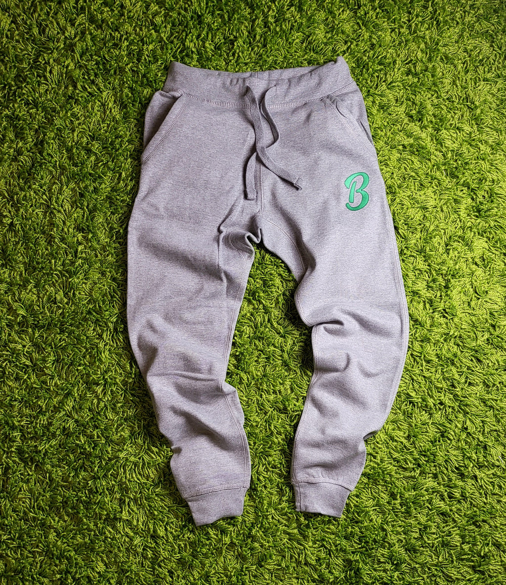 Barely "B" Logo Joggers (Gry/Grn) - Barely Ordinary