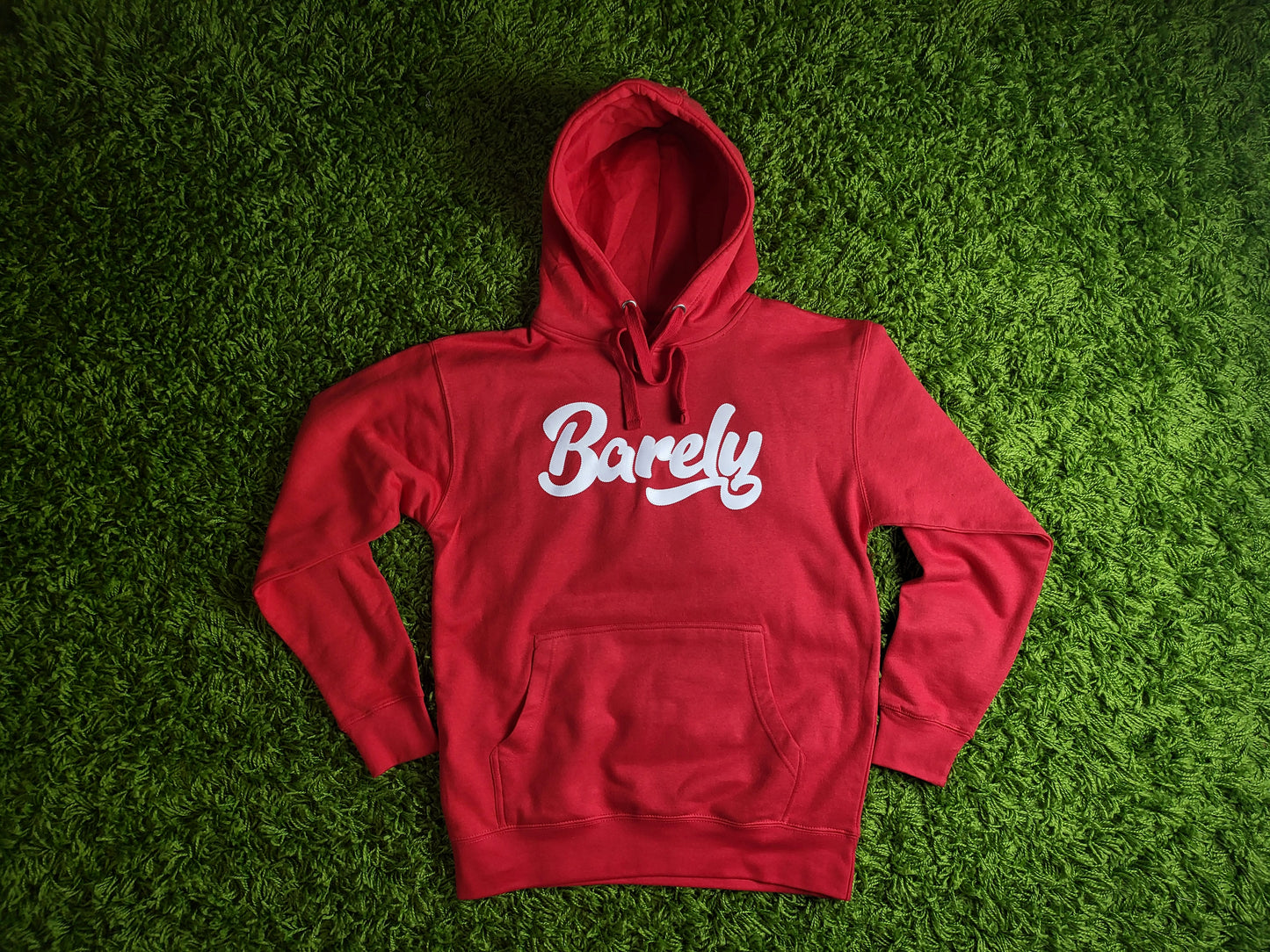 Barely "Script" Logo Hoodie (Red/Wht) - Barely Ordinary