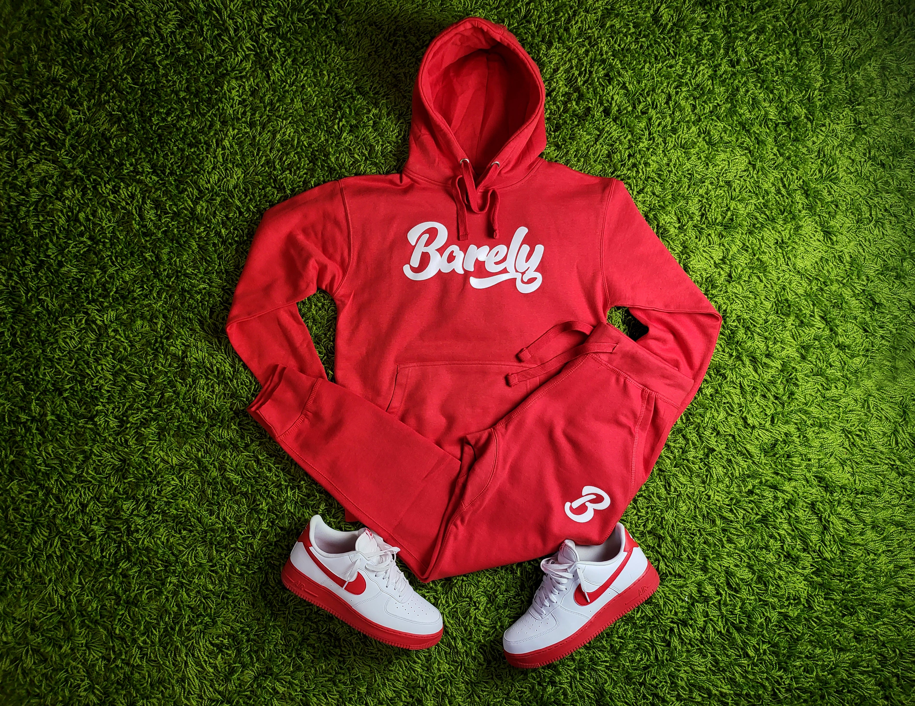 Barely "Script" Logo Hoodie (Red/Wht) - Barely Ordinary