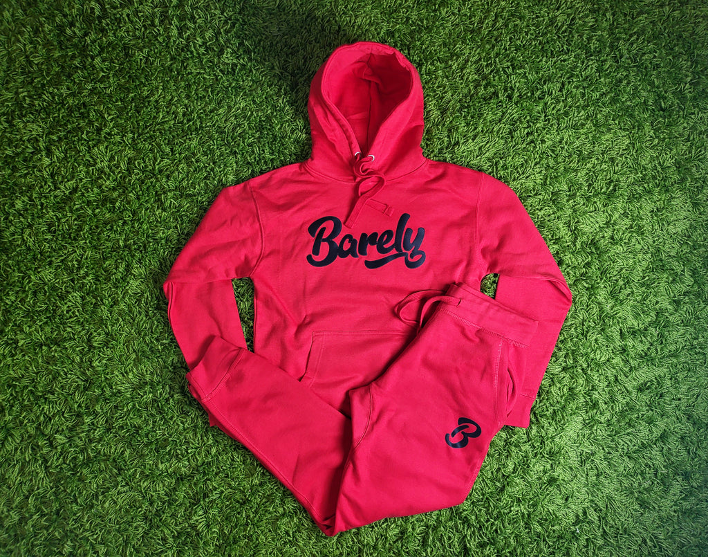 Barely "B" Logo Joggers (Red/Blk) - Barely Ordinary