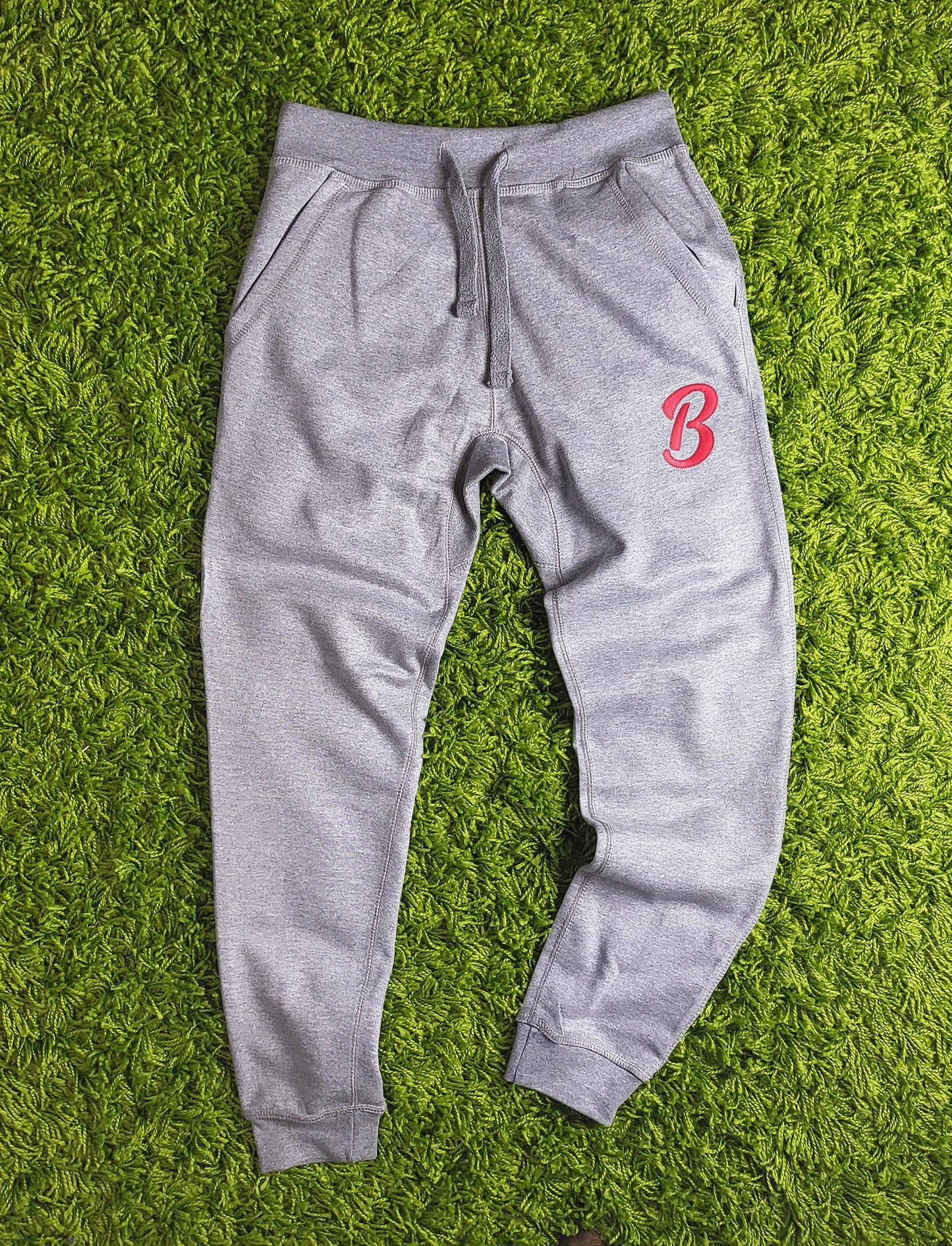 Barely "B" Logo Joggers (Gry/Red) - Barely Ordinary