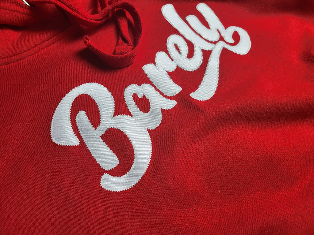 Barely "Script" Logo Hoodie (Red/Wht) - Barely Ordinary