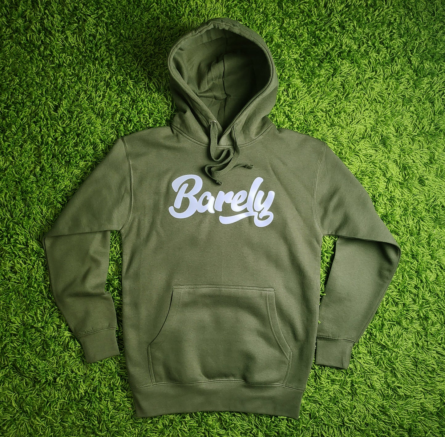 Barely "Script" Logo Hoodie (Olv/Wht) - Barely Ordinary