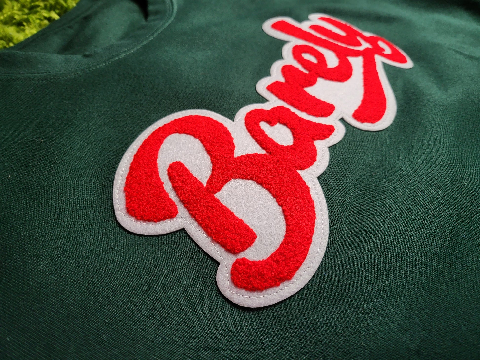 Barely "Script" Chenille Logo Crew Neck Sweatshirt - (Grn/Red) - Barely Ordinary
