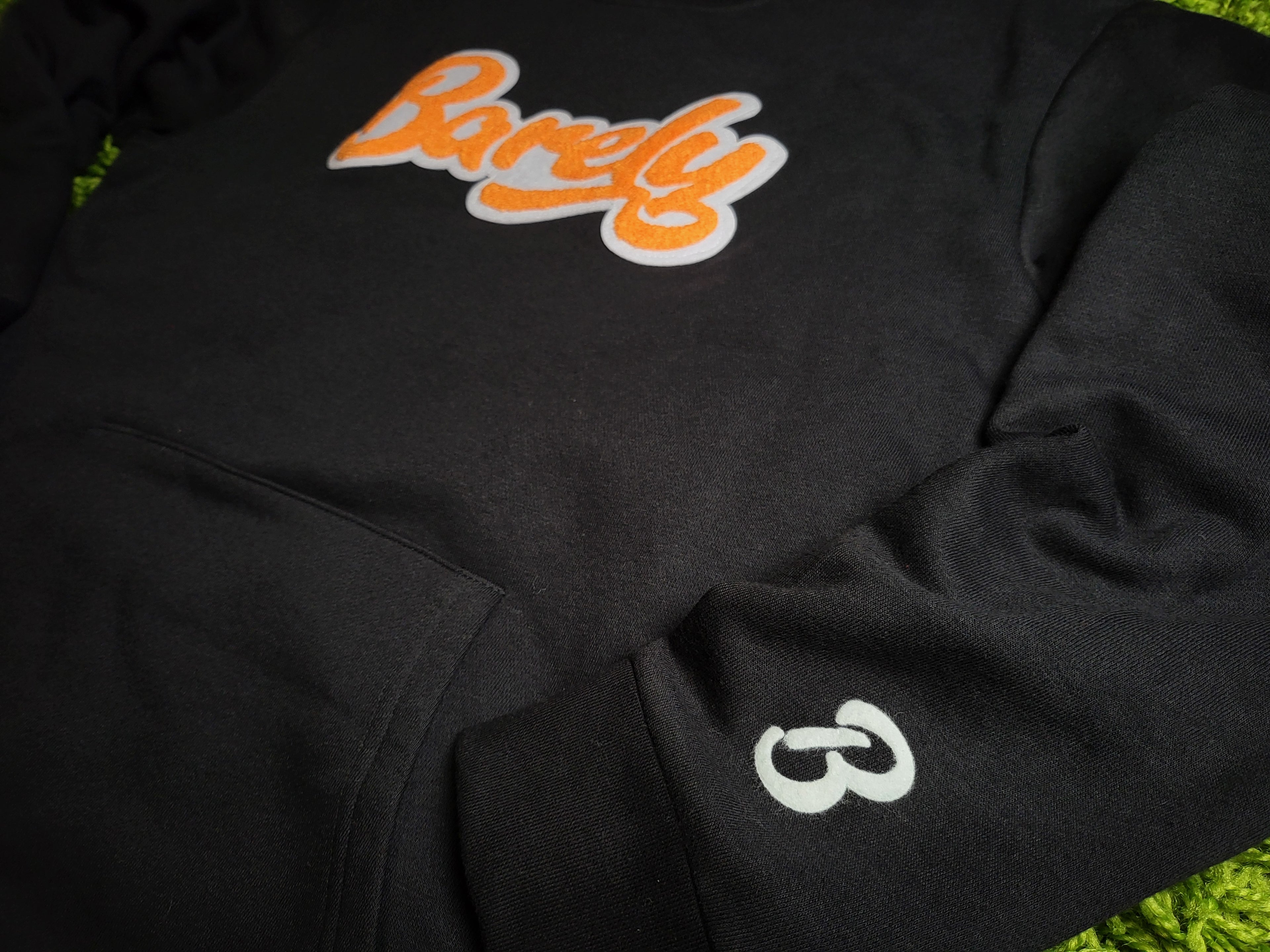Barely "Script" Chenille Logo Crew Neck Sweatshirt - (Blk/Org) - Barely Ordinary