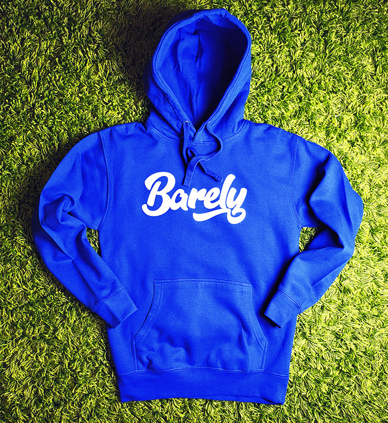 Barely "Script" Logo Hoodie (Blu/Wht) - Barely Ordinary