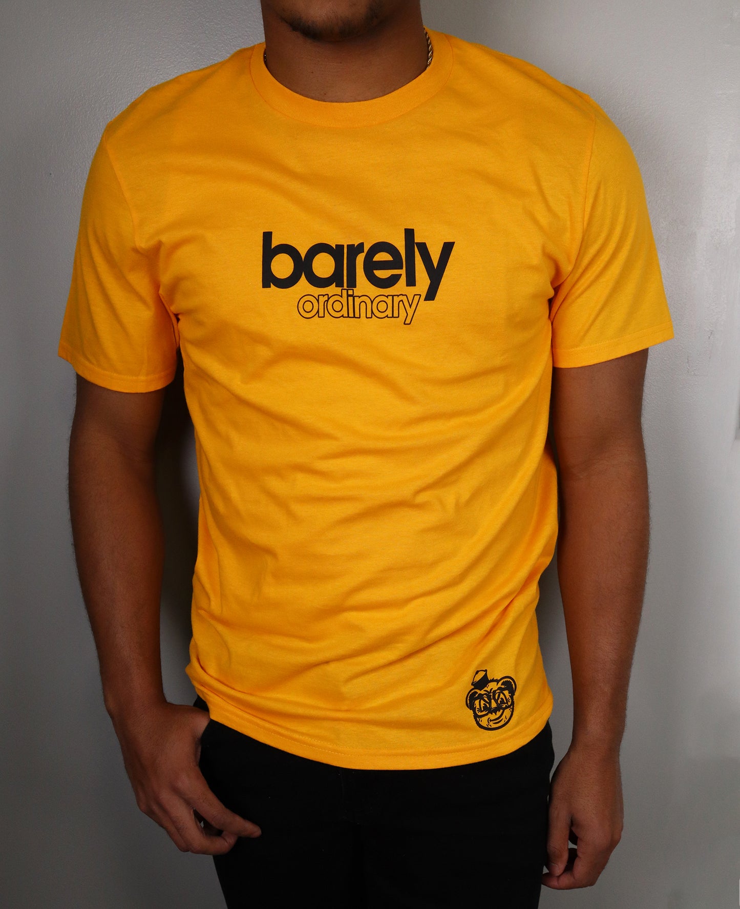 Barely "Stamped" Logo Tee (Gld/Blk) - Barely Ordinary