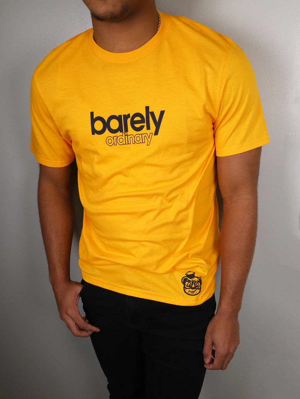 Barely "Stamped" Logo Tee (Gld/Blk) - Barely Ordinary