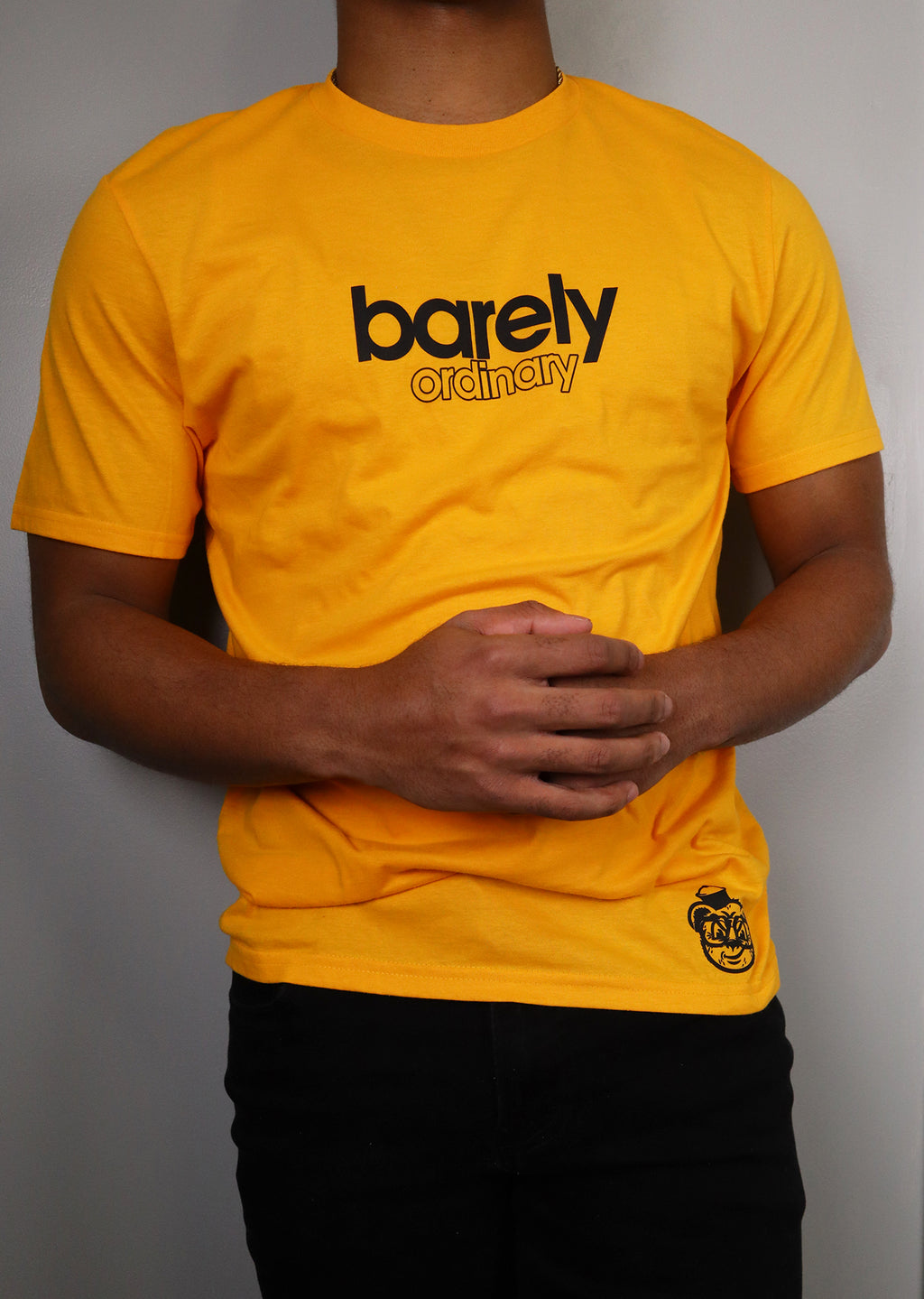 Barely "Stamped" Logo Tee (Gld/Blk) - Barely Ordinary