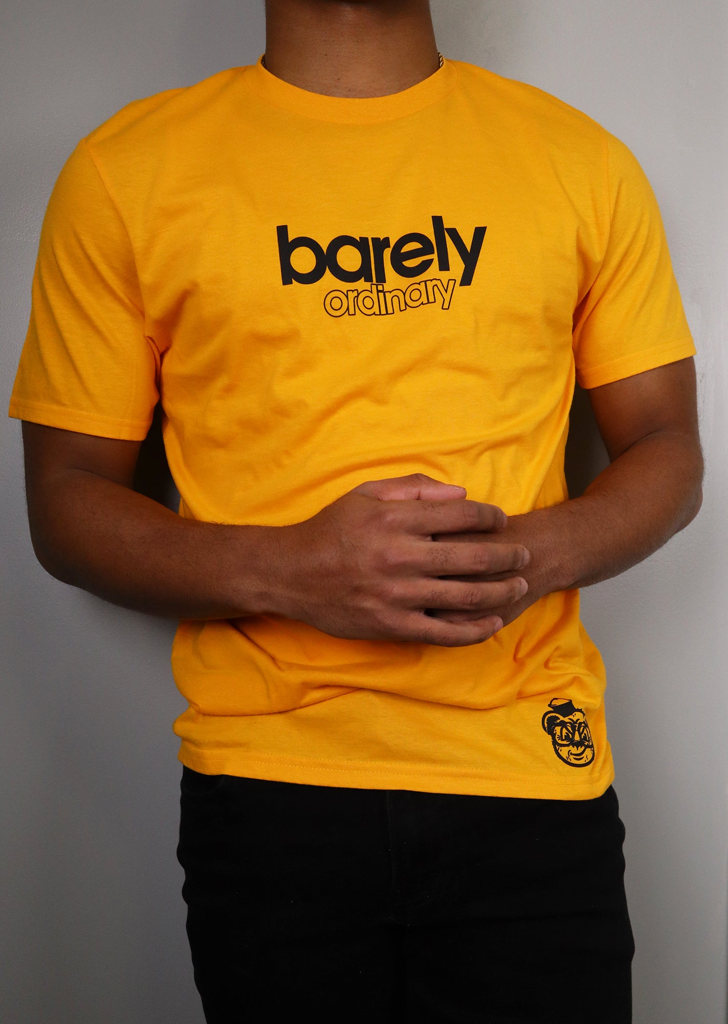Barely "Stamped" Logo Tee (Gld/Blk) - Barely Ordinary