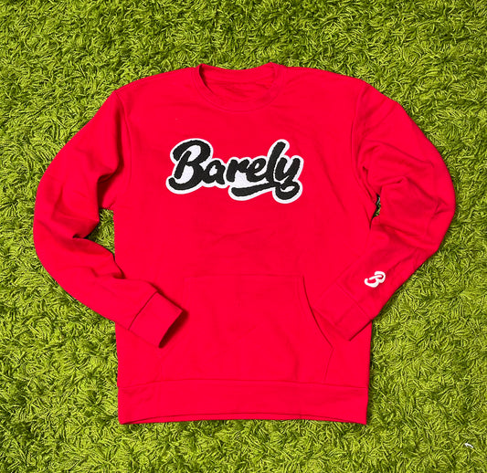 Barely "Script" Chenille Logo Crew Neck Sweatshirt - (Red/Blk) - Barely Ordinary