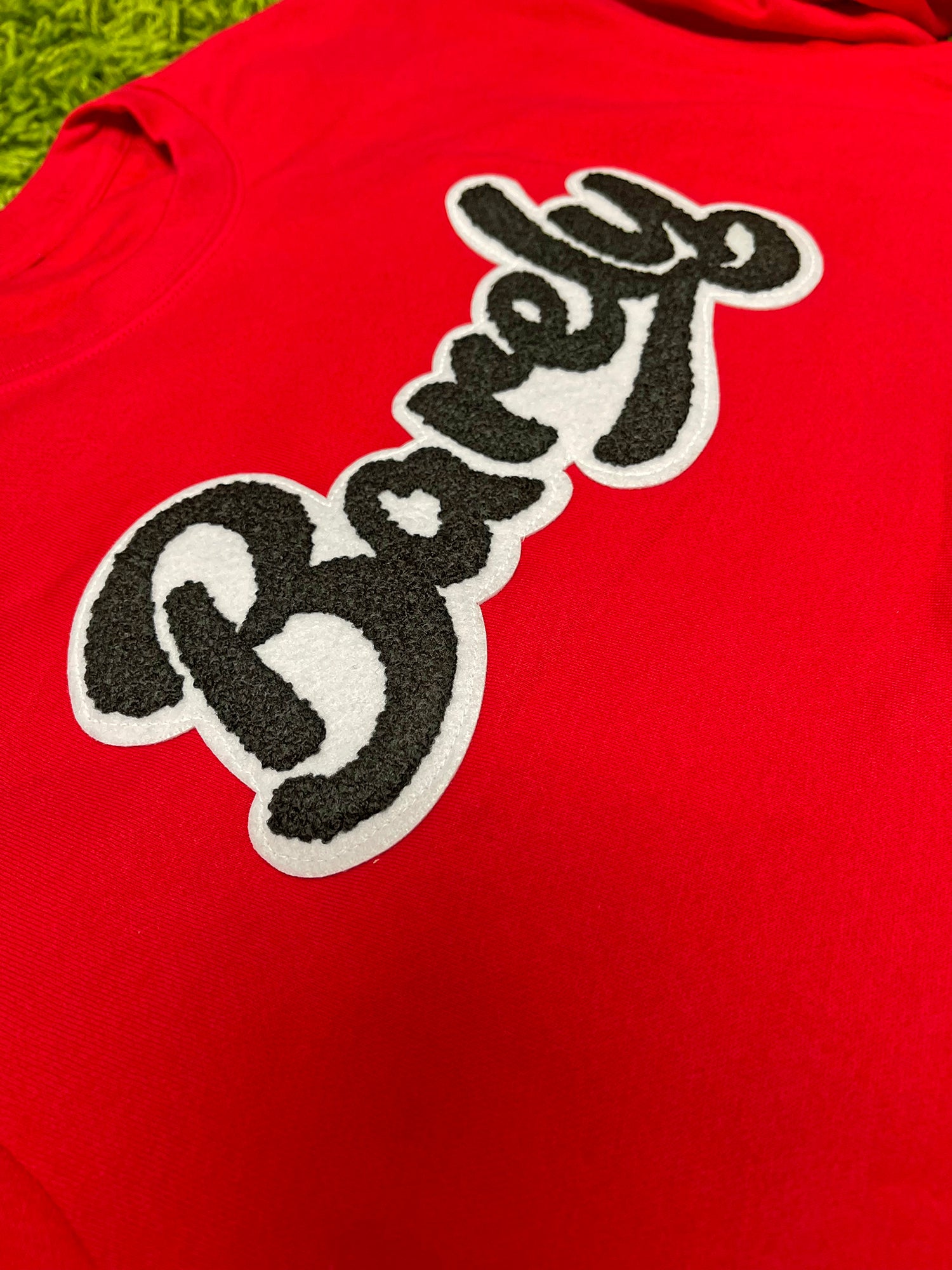Barely "Script" Chenille Logo Crew Neck Sweatshirt - (Red/Blk) - Barely Ordinary